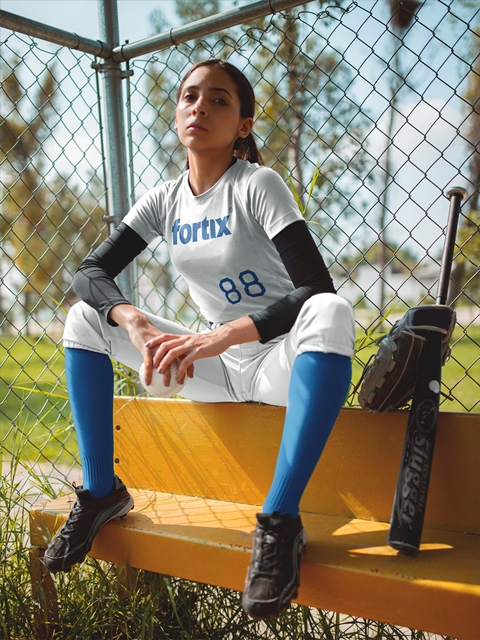 girl with Fortix baseball jersey